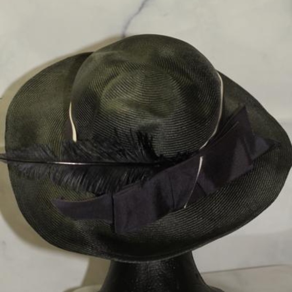 ADOLFO Green Wide Brim Feathered Hat main image 4